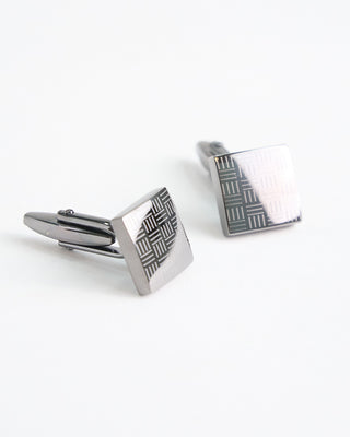 Dion Edged Square Cuff Link Stud Set Silver  2