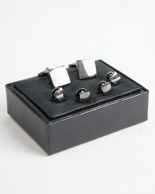 Dion Edged Square Cuff Link Stud Set Silver  3