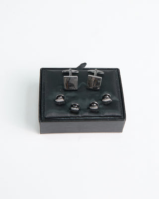 Dion Edged Square Cuff Link Stud Set Silver  4