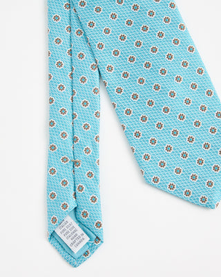 Dion Woven Jacquared Textured Pin Dot Floral Silk Tie Aqua 
