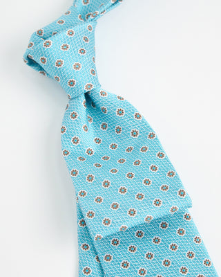 Dion Woven Jacquared Textured Pin Dot Floral Silk Tie Aqua  1