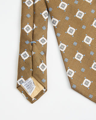 Dion Woven Jacquared Geometric Floral Silk Tie Gold 
