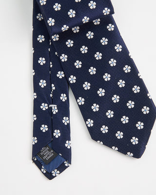 Dion Woven Jacquared Floral Daisy Silk Tie Navy 