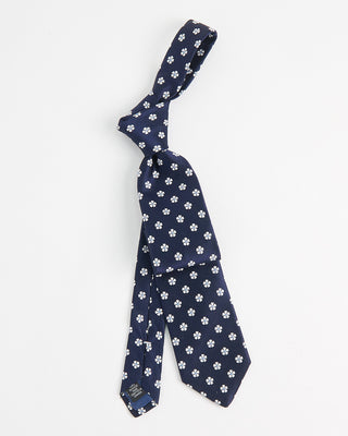 Dion Woven Jacquared Floral Daisy Silk Tie Navy  2