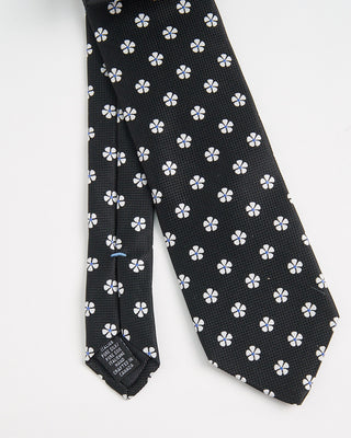 Dion Woven Jacquared Floral Daisy Silk Tie Black 