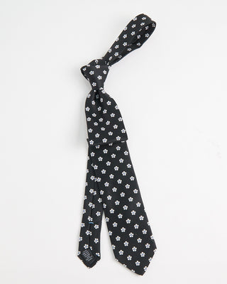 Dion Woven Jacquared Floral Daisy Silk Tie Black  2