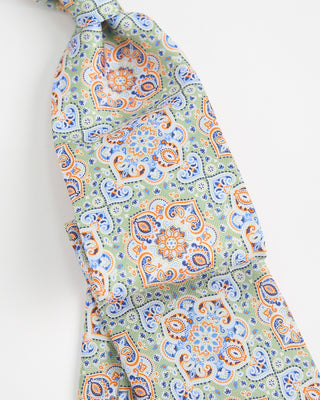 Dion Woven Jacquared Floral Mandala Silk Tie Light Green  1
