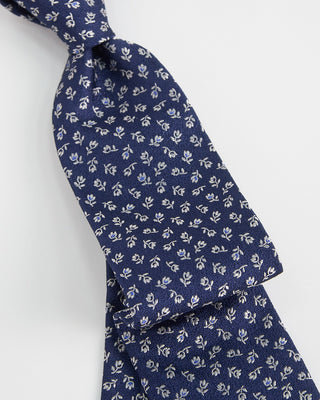 Dion Woven Jacquared Cascading Tulips Silk Tie Navy 
