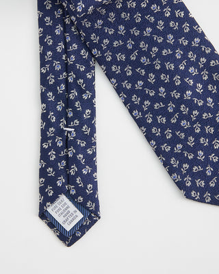 Dion Woven Jacquared Cascading Tulips Silk Tie Navy  2