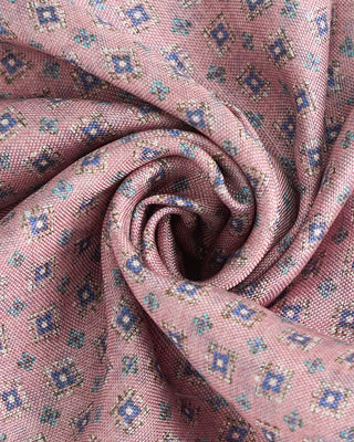 Dion Double Printed Panama Floral Medallion Silk Pocket Square Pink  2