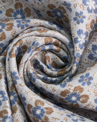Dion Double Printed Panama Floral Medallion Silk Pocket Square Tan  2