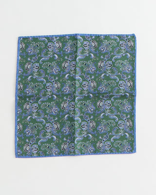 Dion Double Printed Panama Floral Medallion Silk Pocket Square Green 