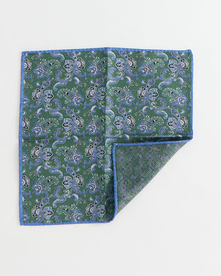 Dion Double Printed Panama Floral Medallion Silk Pocket Square Green  1