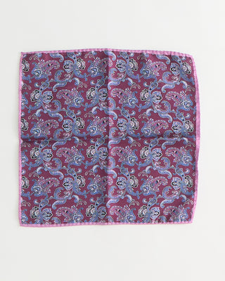 Dion Double Printed Panama Floral Medallion Silk Pocket Square Burgundy 