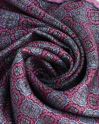 Dion Double Printed Panama Floral Medallion Silk Pocket Square Burgundy  2