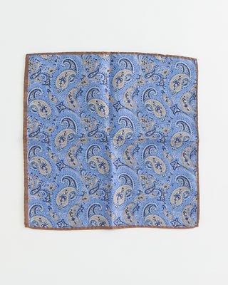 Dion Double Printed Panama Floral Silk Pocket Square Blue 