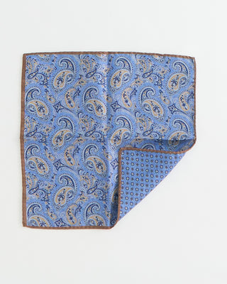 Dion Double Printed Panama Floral Silk Pocket Square Blue  1