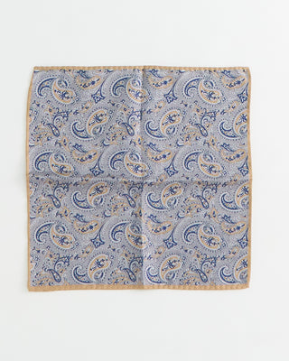 Dion Double Printed Panama Paisley Pocket Square Gold 