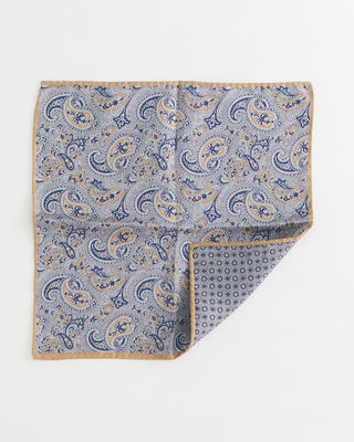 Dion Double Printed Panama Paisley Pocket Square Gold  1