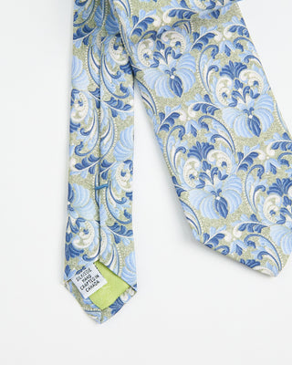 Dion Printed Panama Ornate Floral Silk Tie Sage 