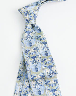 Dion Printed Panama Ornate Floral Silk Tie Sage  2