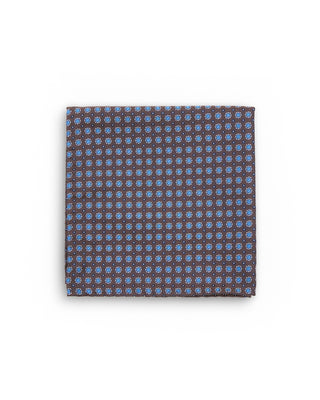 Dion Espresso Blue Medallion Silk Pocket Square Espresso Blue Medallion 10114