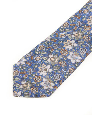 Dion Printed Panama Floral Verdant Melange Silk Tie Blue 10219