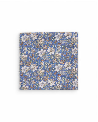 Dion Printed Panama Floral Verdant Melange Pocket Square Blue 10087