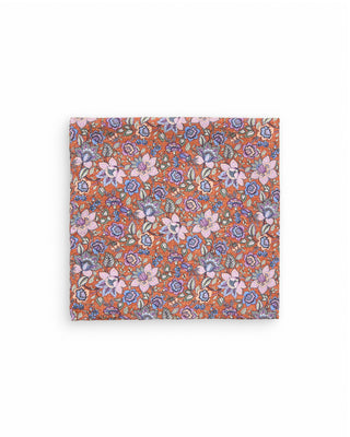 Dion Printed Panama Floral Verdant Melange Pocket Square Rust 10086