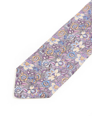 Dion Printed Panama Floral Verdant Melange Silk Tie Purple 1 10319
