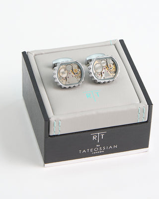 Tateossian Diamond Giza Skeleton Cufflinks Silver  1