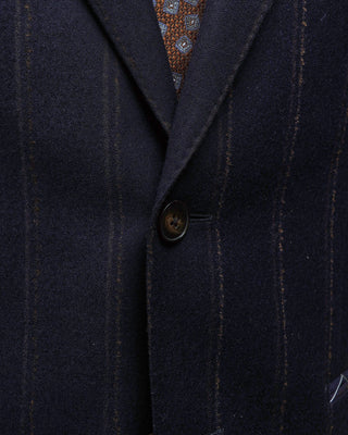 Luigi Bianchi Mantova Exclusive Wool Stretch Wide Bouclé Stripe Navy Suit Navy  Brown  3