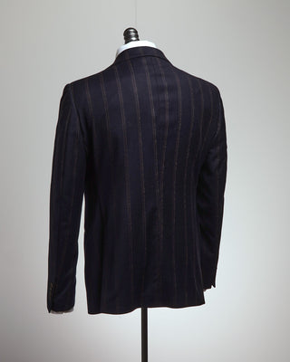 Luigi Bianchi Mantova Exclusive Wool Stretch Wide Bouclé Stripe Navy Suit Navy  Brown  7