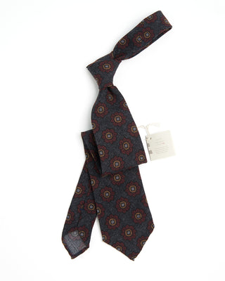 Paolo Albizzati Geometric Floral Wool Hand Rolled Tip Necktie Red 