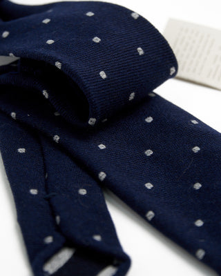 Paolo Albizzati Cashmere Blend Polka Dot Hand Rolled Tip Necktie Navy  1