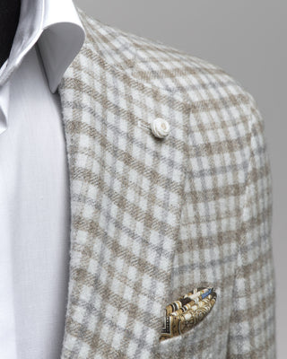 Luigi Bianchi Mantova Winter White Wool  Silk Blend Check Sport Jacket Off White  2