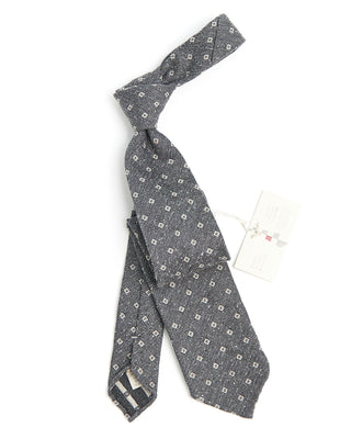 Paolo Albizzati Silk  Wool Neat Square Donegal Hand Rolled Tip Necktie Heather Grey 