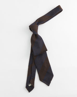 Paolo Albizzati Wool  Silk Striped Grenadine Hand Rolled Tip Necktie Navy  Brown 