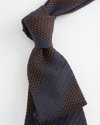Paolo Albizzati Wool  Silk Striped Grenadine Hand Rolled Tip Necktie Navy  Brown  1