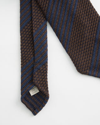Paolo Albizzati Wool  Silk Striped Grenadine Hand Rolled Tip Necktie Navy  Brown  2