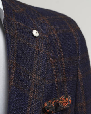 L.B.M. 1911 Wool Linen  Cashmere Check Soft Sport Jacket Navy  Brown  1