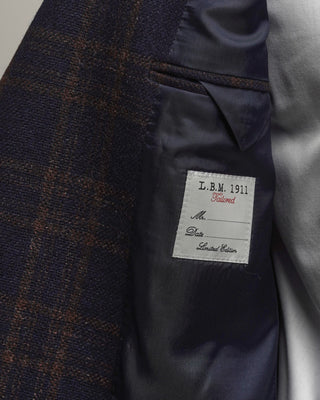 L.B.M. 1911 Wool Linen  Cashmere Check Soft Sport Jacket Navy  Brown  2