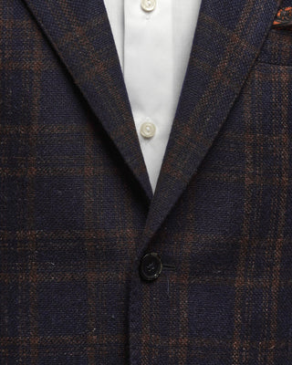 L.B.M. 1911 Wool Linen  Cashmere Check Soft Sport Jacket Navy  Brown  4