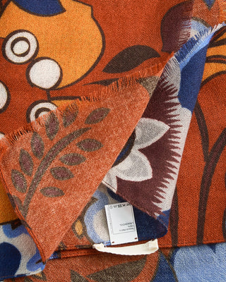 L.B.M. 1911 Midweight Abstract Floral Print Soft Wool Scarf Brick 