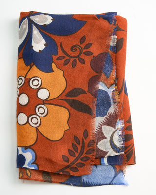 L.B.M. 1911 Midweight Abstract Floral Print Soft Wool Scarf Brick  1