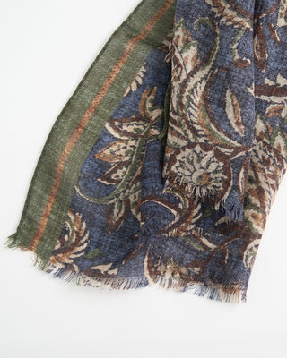 L.B.M. 1911 Midweight Floral Soft Wool Scarf Blue  2