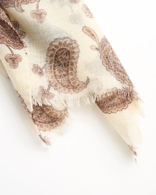 L.B.M. 1911 Midweight Paisley Soft Wool Scarf Off White  1