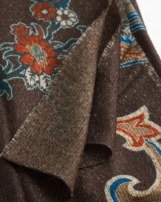 L.B.M. 1911 Midweight Large Floral Print Soft Wool Scarf Brown 