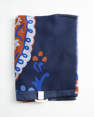 L.B.M. 1911 Midweight Floral Watermark Print Soft Wool Scarf Navy  Brown 