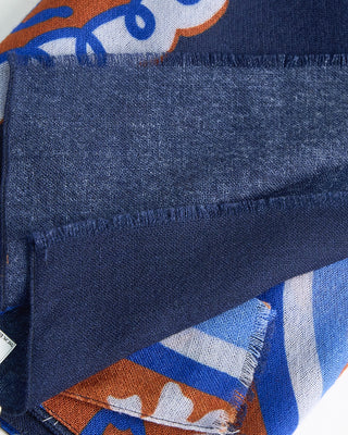L.B.M. 1911 Midweight Floral Watermark Print Soft Wool Scarf Navy  Brown  1